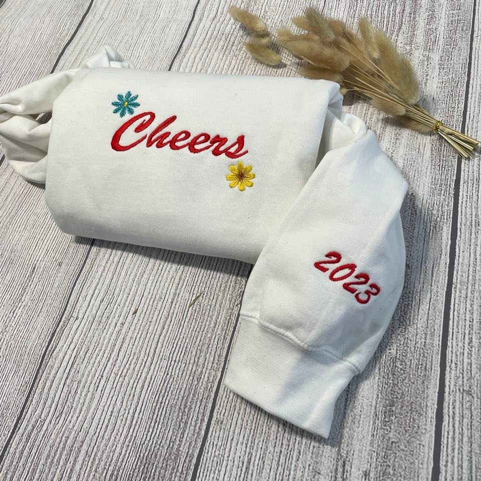Cheers embroidered sweatshirt; New Year custom embroidered crewneck; New year shirt; Cheers new year shirt; 2023 new year embroidered shirt